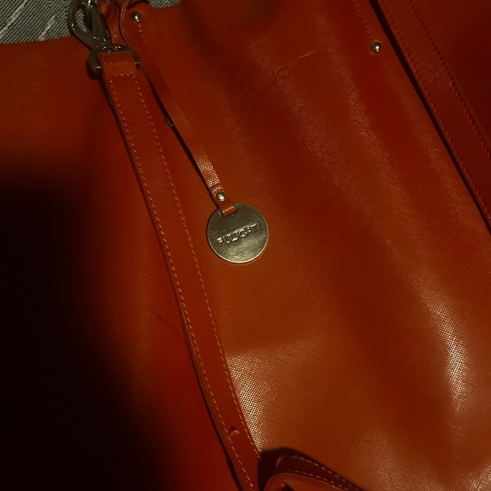 ITALIAN XL PULICATI SHOULDER SHOPPER TOTE BAG Red-orange saffiano leather - Picture 5 of 12